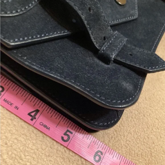 Proenza Schouler navy blue suede shoulder bag,double buckle strap/snap closure - Picture 12 of 14